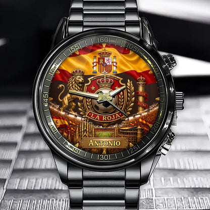 Custom Spain Football Watch - Personalized Name Spanish Pride Gift For Soccer Fans