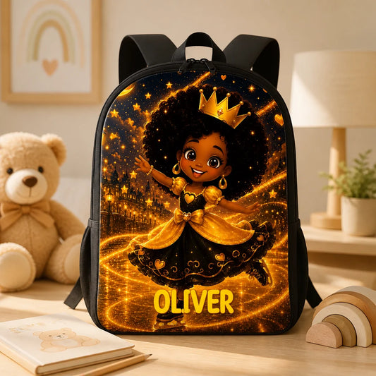 Custom Black Princess Backpack - Personalized School Gifts For Girls, Daughters & Granddaughters - Dream Big, Shine Bright