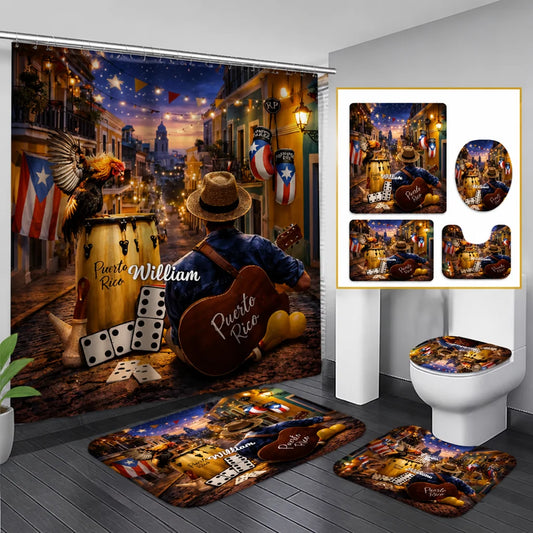 Custom Bathroom Set - Personalized Puerto Rico Bathroom Decor - Puerto Rican Pride Forever