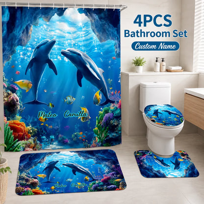Custom Dolphin Shower Curtain Set - Personalized Underwater World Bathroom Decor For Ocean Lovers