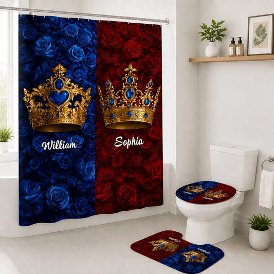 Custom King Queen Bathroom Set - Personalized Anniversary Gifts For Couples - Royal Love Story