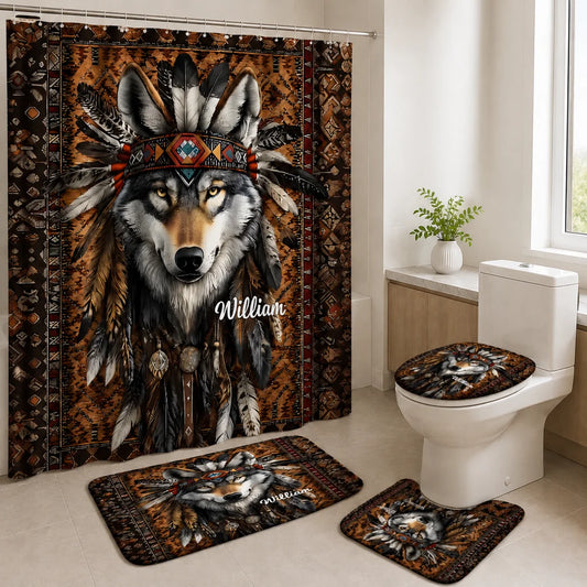 Custom Wolf Bathroom Set - Personalized Gifts For Wolf Lovers - Spirit Of The Wild