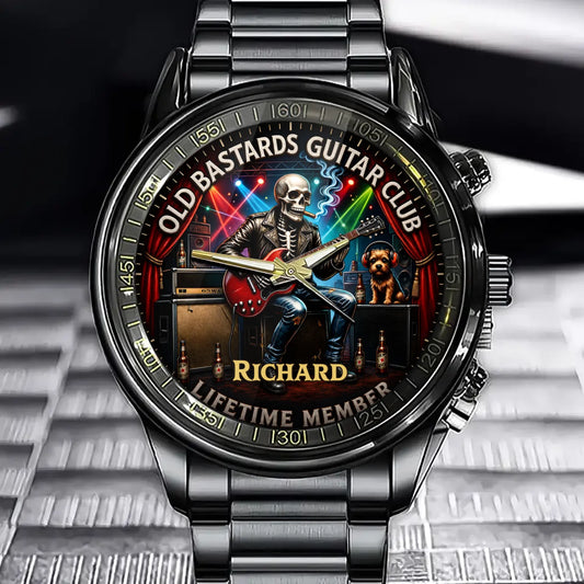 Custom Old Bastards Guitar Club Watch - Personalized Rock Guitarist Gifts for Men
