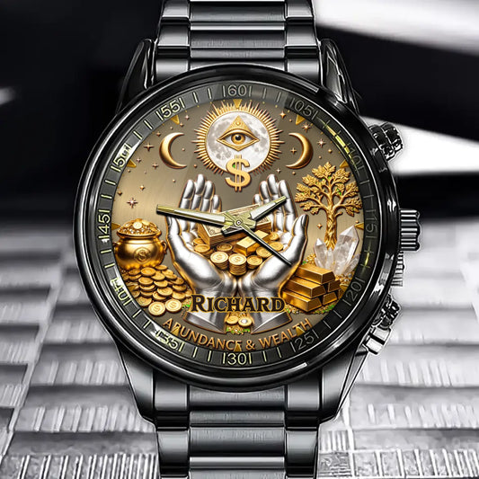 Custom Abundance & Wealth Watch – Personalized Name Manifestation Gift for Men