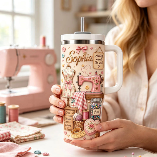 Custom Sewing Lover Tumbler - Personalized Gifts For Seamstresses & Quilters - Sewing Mends The Soul