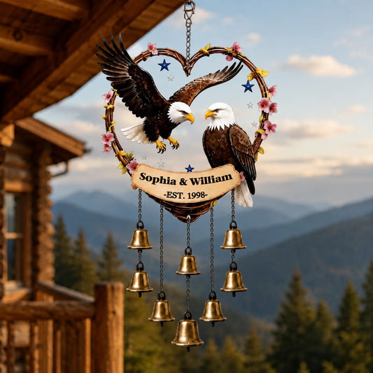 Custom Bald Eagle Wind Chime – Personalized Names & Year Anniversary Gift for Couples