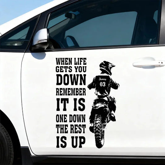 Custom Dirt Bike Car Sticker - Personalized Name & Number Decal - One Down, The Rest Is Up