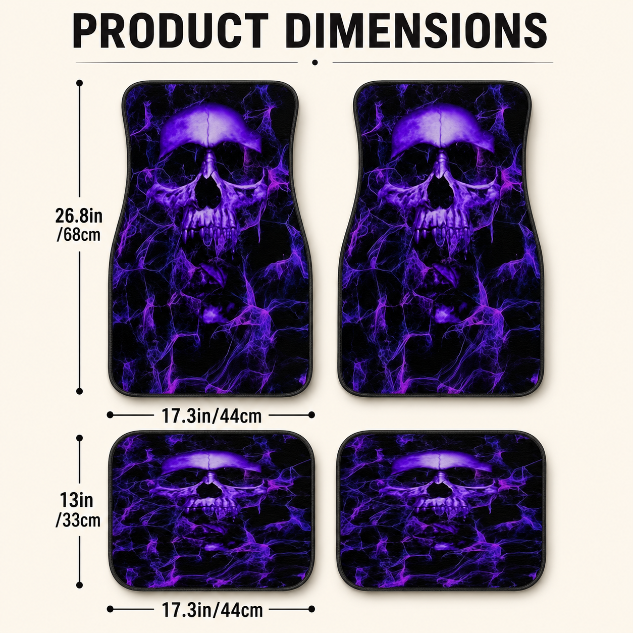 Gothic Purple Skull Car Floor Mats – 4-Piece Universal Vehicle Mat Set