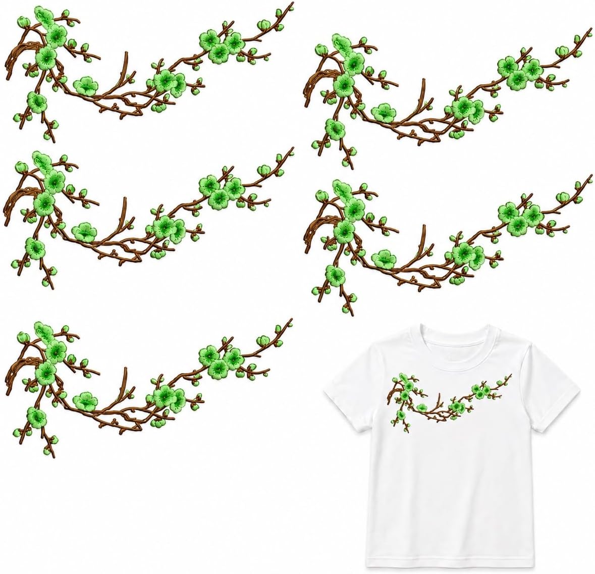 Cherry Blossom Embroidered Patch – Floral Iron-On Decoration for T-Shirts, Jackets & Bags