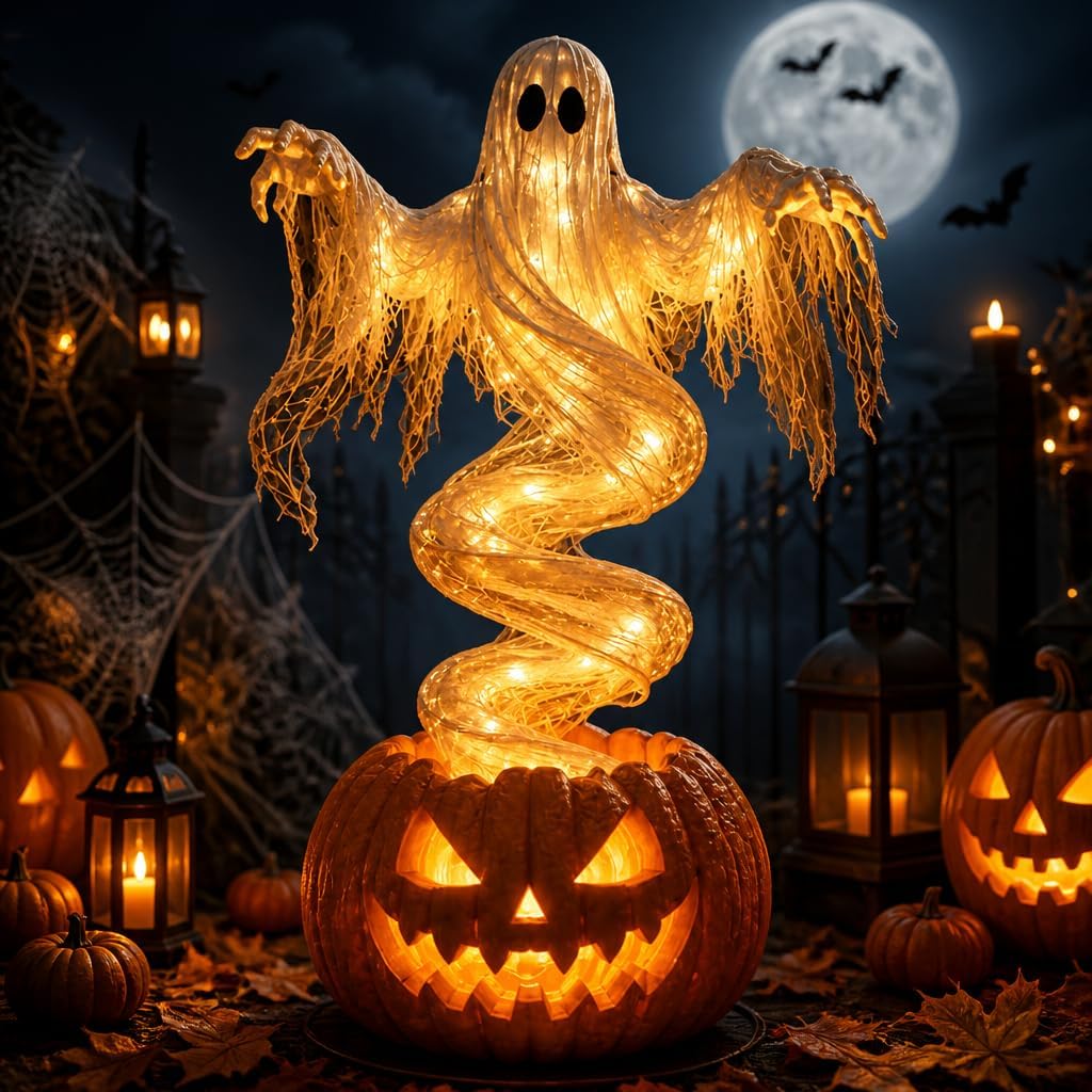🎃 Halloween Swirling Ghost Pumpkin Light – LED Outdoor Yard Stake Decoration