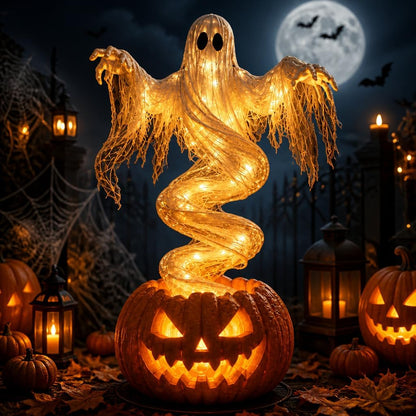 🎃 Halloween Swirling Ghost Pumpkin Light – LED Outdoor Yard Stake Decoration