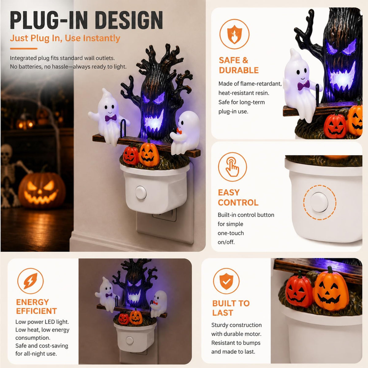 Animated Ghost Seesaw Halloween Plug-In Night Light