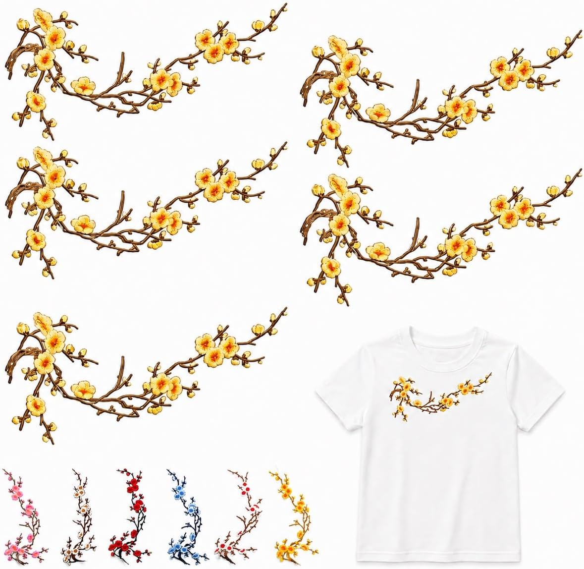 Cherry Blossom Embroidered Patch – Floral Iron-On Decoration for T-Shirts, Jackets & Bags