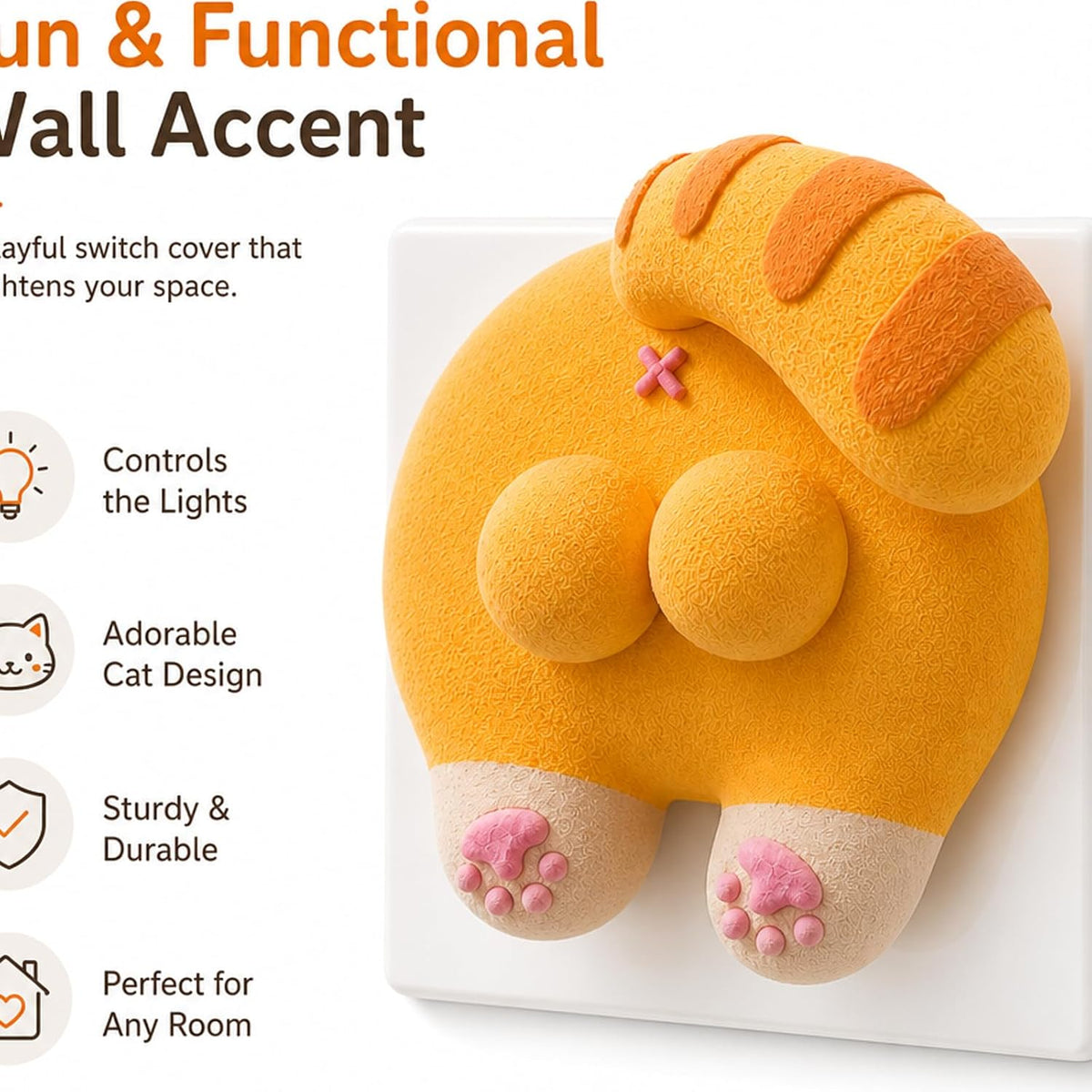 Funny Cat Butt Light Switch Cover - 3D Kitty Wall Plate Decor