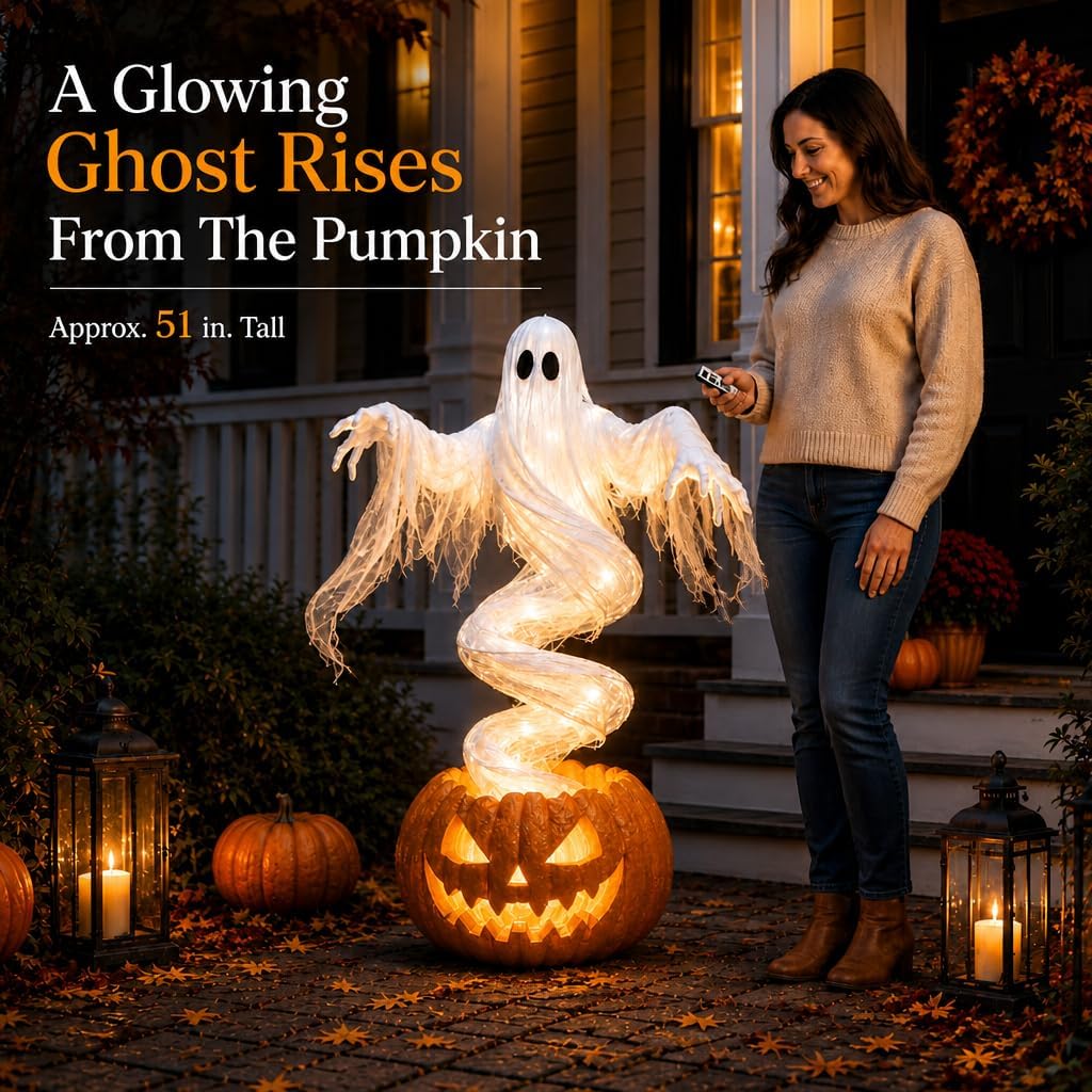 🎃 Halloween Swirling Ghost Pumpkin Light – LED Outdoor Yard Stake Decoration