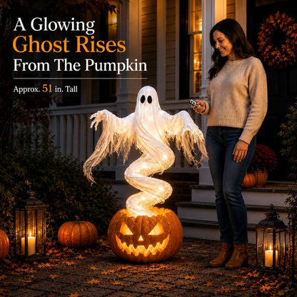 🎃 Halloween Swirling Ghost Pumpkin Light – LED Outdoor Yard Stake Decoration
