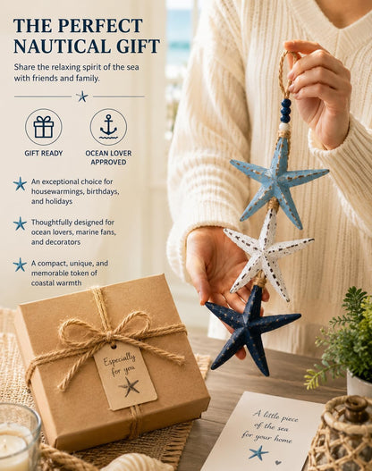 Lighted Coastal Starfish Door Hanger - Nautical Beach House Porch Decor