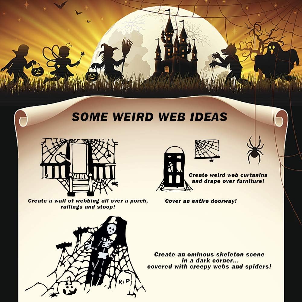 Stretchable Halloween Spider Web Set—Indoor and Outdoor Spider Web Decorations