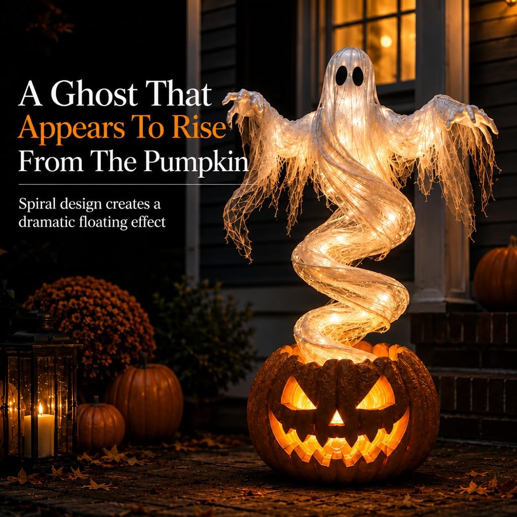 🎃 Halloween Swirling Ghost Pumpkin Light – LED Outdoor Yard Stake Decoration
