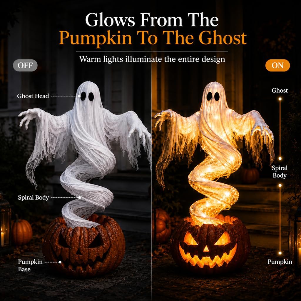 🎃 Halloween Swirling Ghost Pumpkin Light – LED Outdoor Yard Stake Decoration