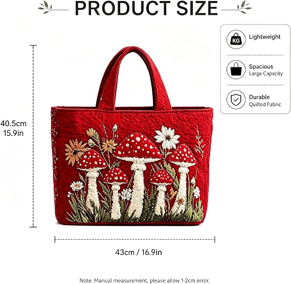 Vintage Quilted Tote Bag For Women - Large Capacity Embroidered Shoulder Bag | Cute Animal & Nature Collection