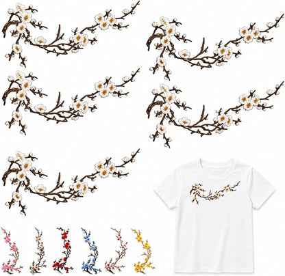 Cherry Blossom Embroidered Patch – Floral Iron-On Decoration for T-Shirts, Jackets & Bags