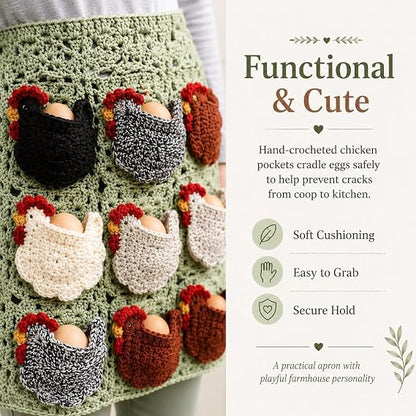 Hand-Crocheted Egg-Gathering Apron (with 12 Egg Pockets) — A Farm-Fresh Egg Collection Apron Designed for Backyard Chicken Keepers