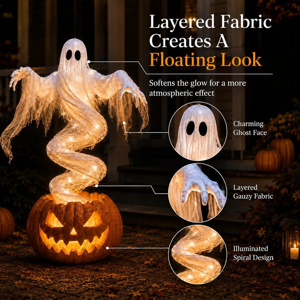 🎃 Halloween Swirling Ghost Pumpkin Light – LED Outdoor Yard Stake Decoration
