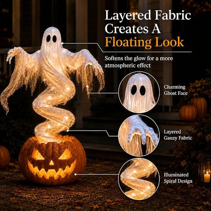🎃 Halloween Swirling Ghost Pumpkin Light – LED Outdoor Yard Stake Decoration