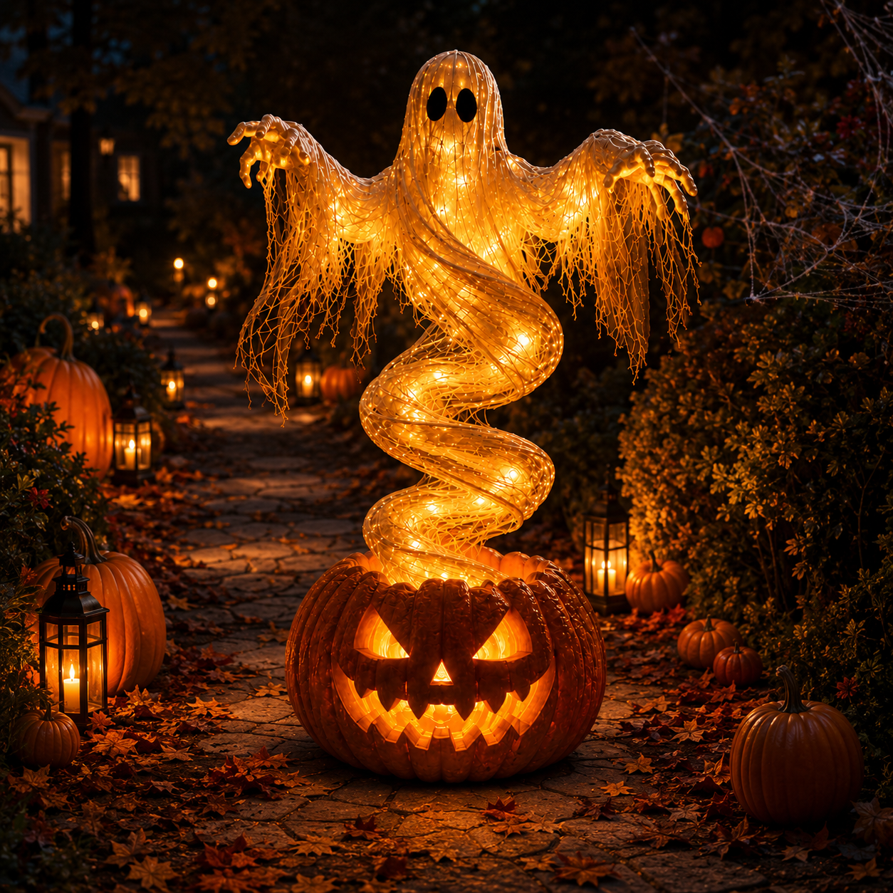 🎃 Halloween Swirling Ghost Pumpkin Light – LED Outdoor Yard Stake Decoration