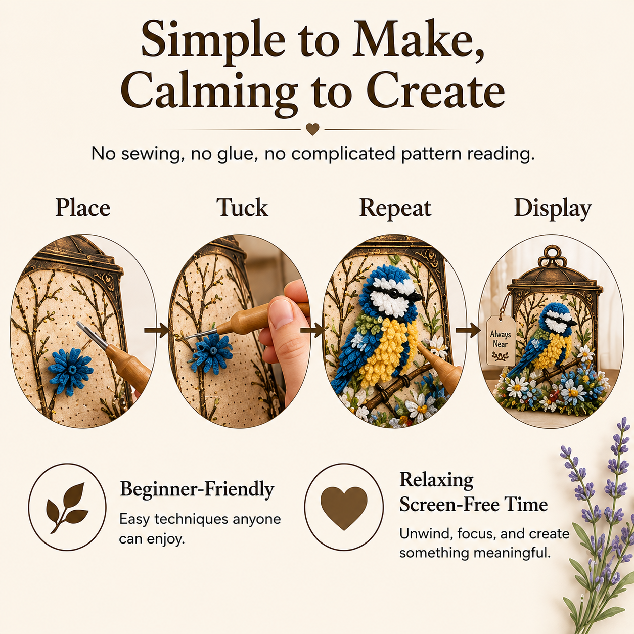Always Near 3D Fabric Memory Lantern Kit - DIY Bird Poke Art Craft for Beginners