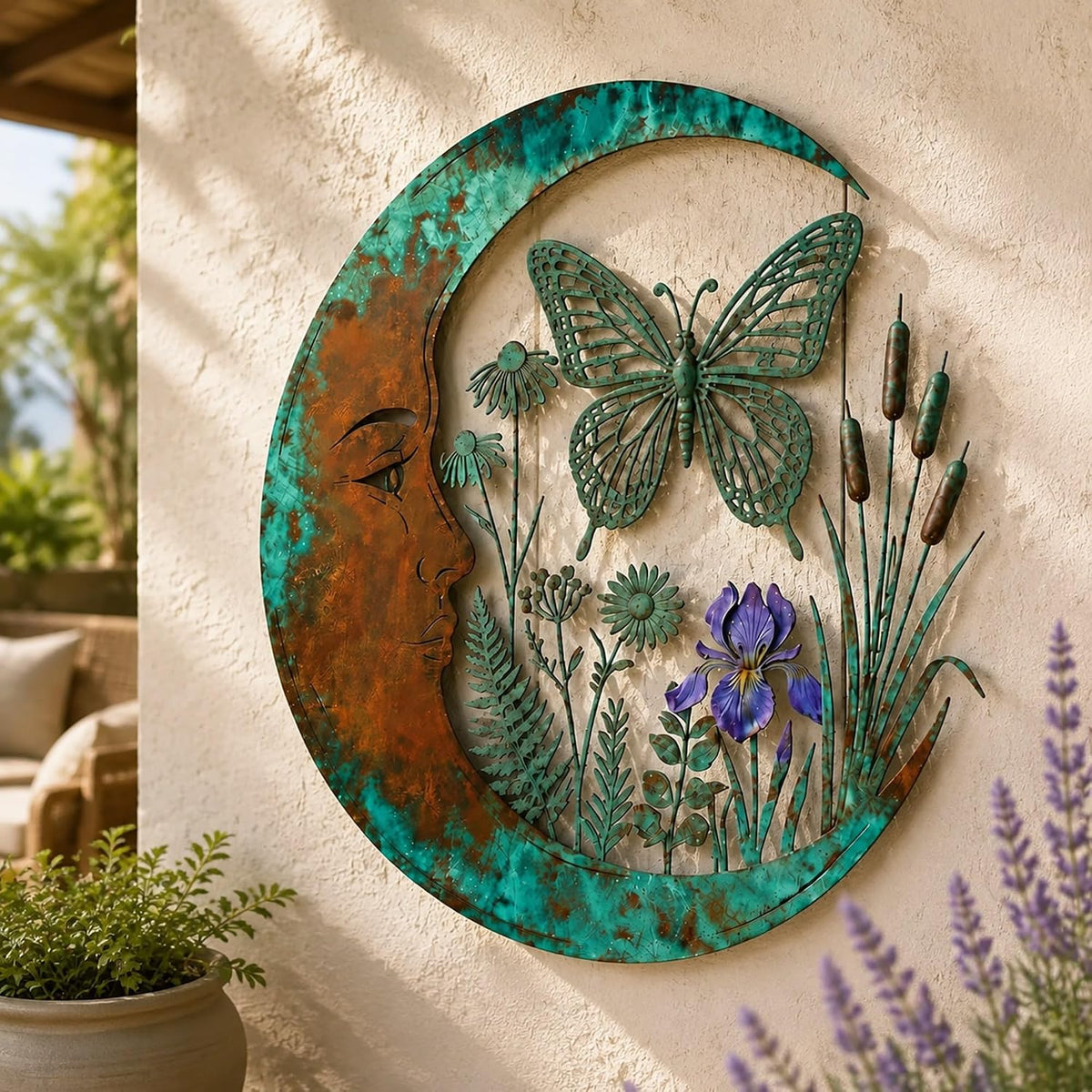 Rustic Moon Garden Metal Wall Art – Dragonfly, Bee, Fairy & Black Cat Outdoor Decor