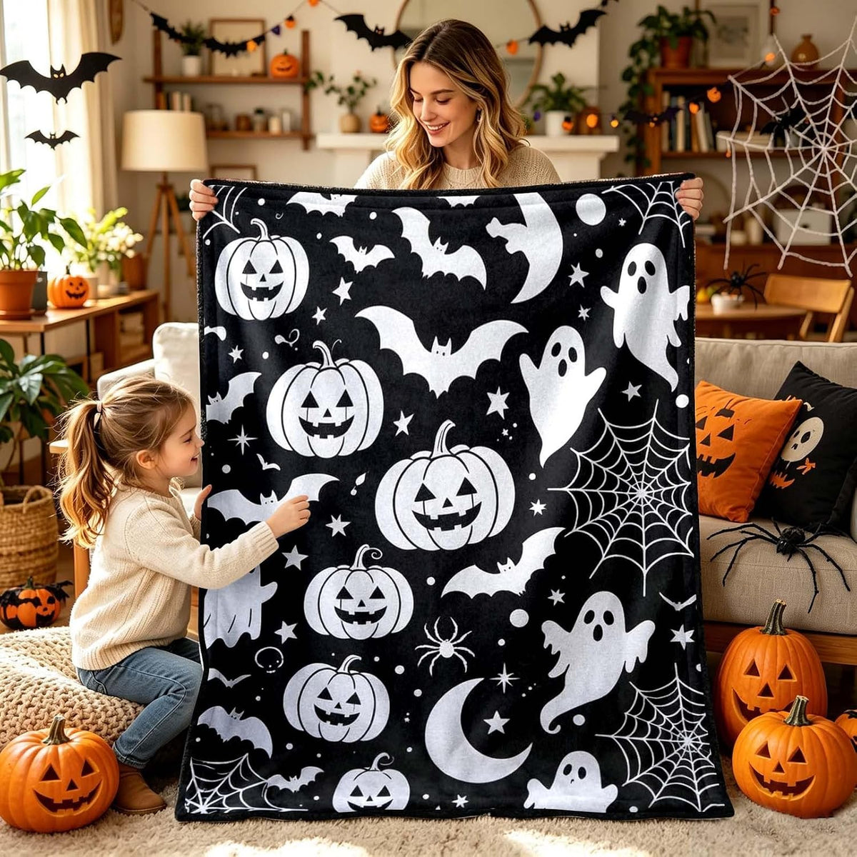 DIY Halloween Coloring Blanket with 24 Markers – Washable Creative Activity for Kids & Adults
