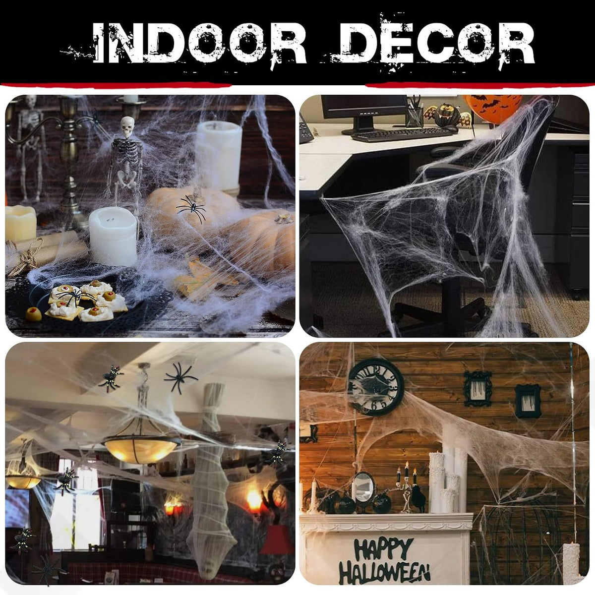 Stretchable Halloween Spider Web Set—Indoor and Outdoor Spider Web Decorations