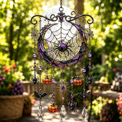 Halloween Crystal Wind Chime – Spooky Ghost, Pumpkin & Moon Hanging Decor for Porch, Garden & Window