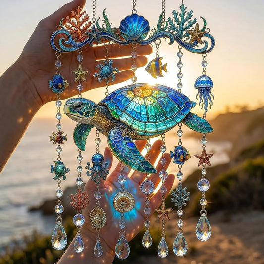 Ocean Sun Catcher Wind Chime - Coastal Style Windows and Porch Crystal Decorations