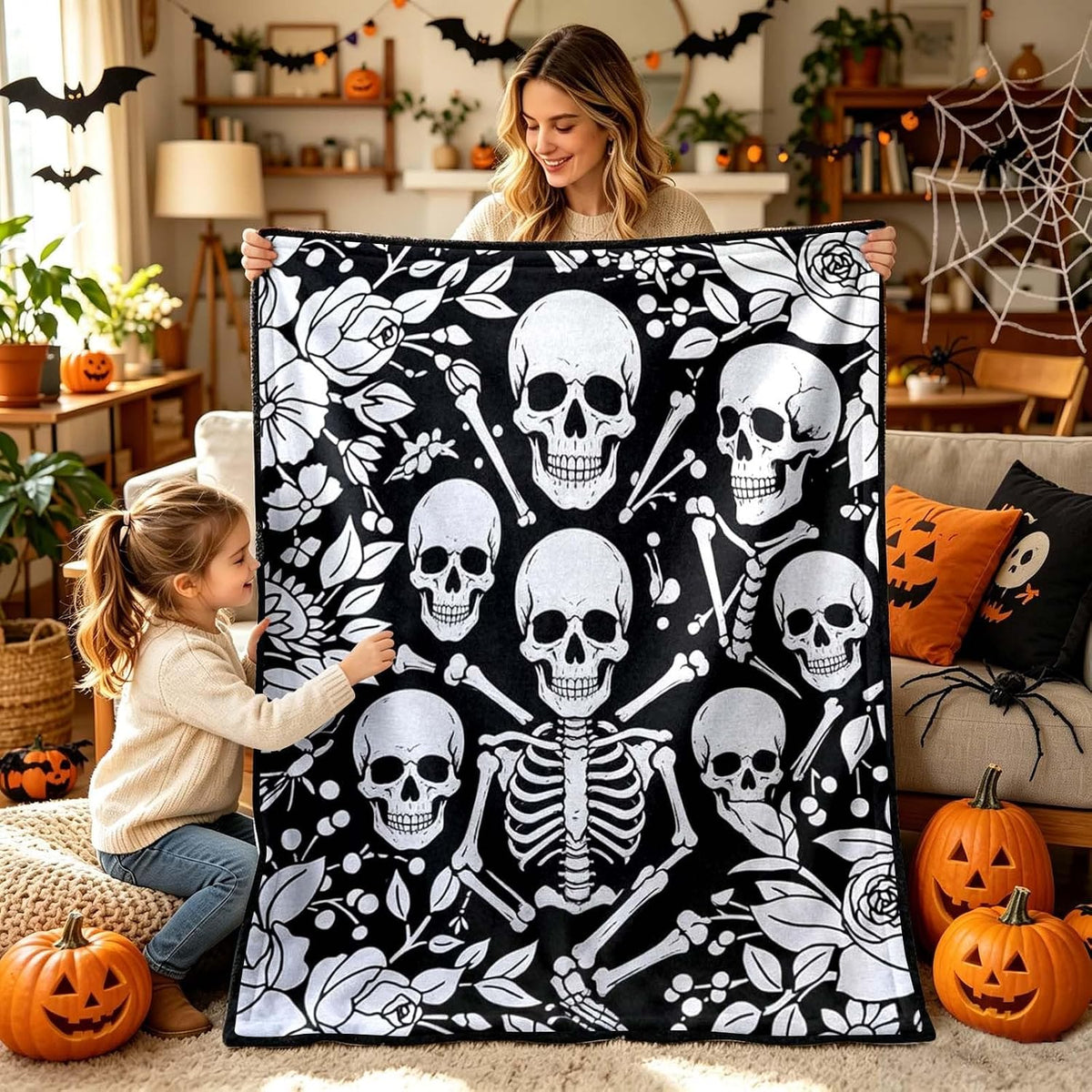 DIY Halloween Coloring Blanket with 24 Markers – Washable Creative Activity for Kids & Adults