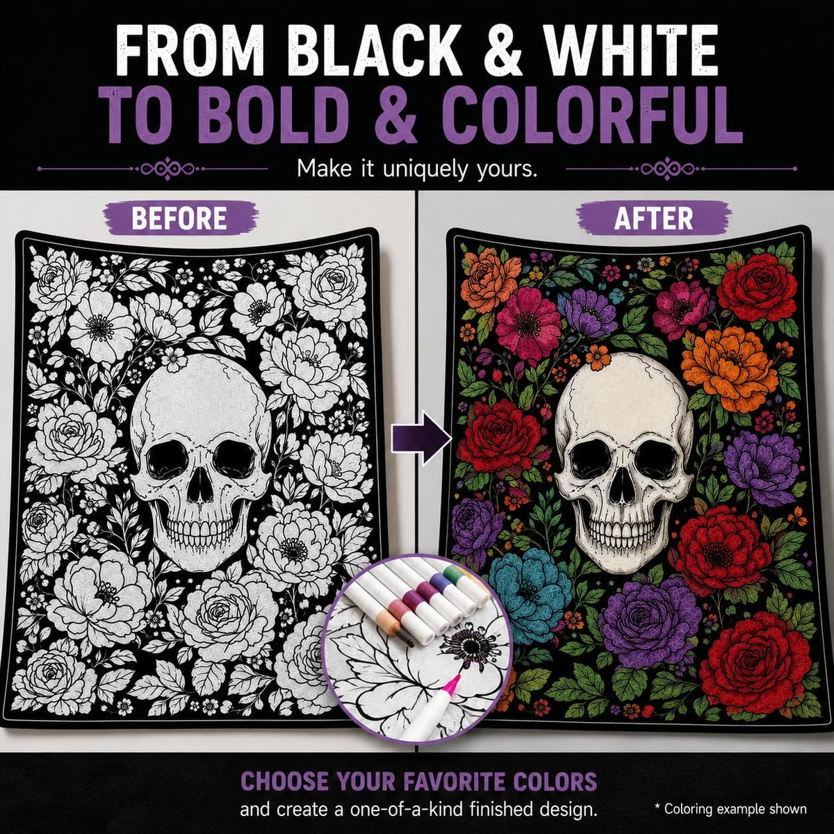 DIY Halloween Coloring Blanket with 24 Markers – Washable Creative Activity for Kids & Adults