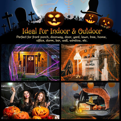 Stretchable Halloween Spider Web Set—Indoor and Outdoor Spider Web Decorations