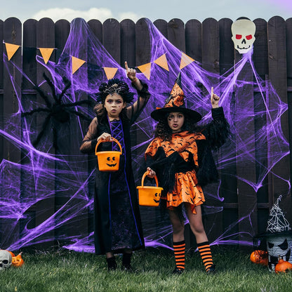 Stretchable Halloween Spider Web Set—Indoor and Outdoor Spider Web Decorations
