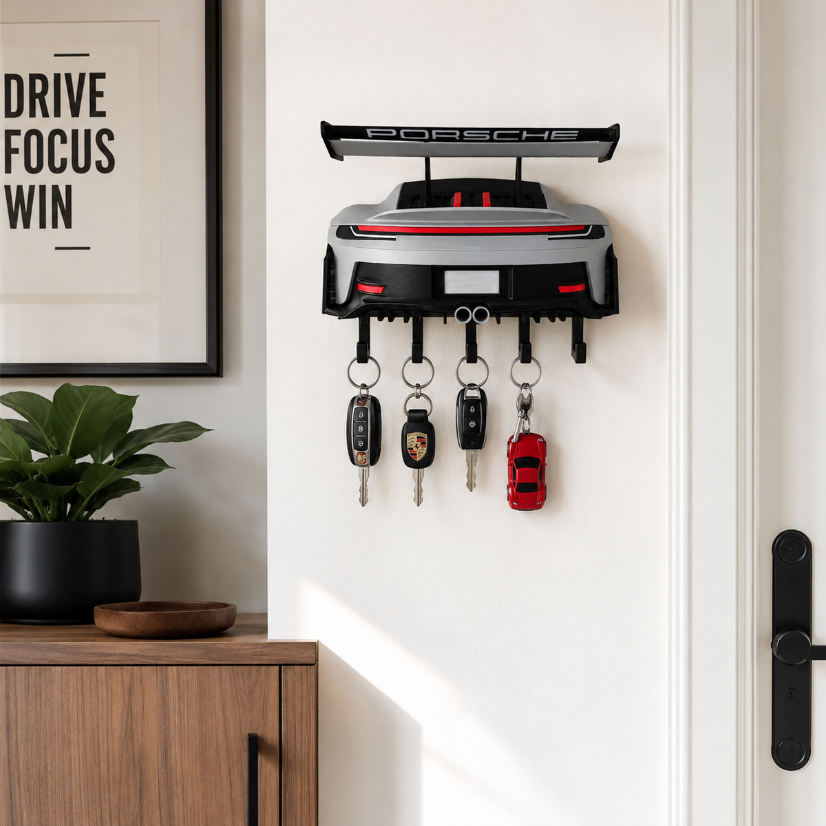 Sports Car Rear Wall Key Holder - Modern Garage Decor & Entryway Organizer For Car Lovers