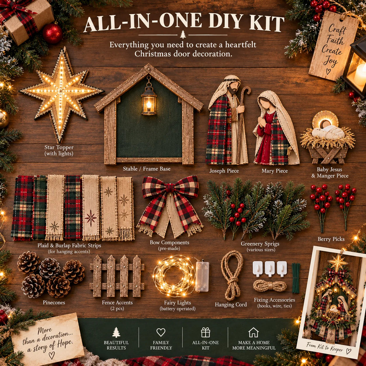 ⏳ Last Day 50% OFF – DIY Lighted Christmas Nativity Scene Door Hanging Kit 🎄