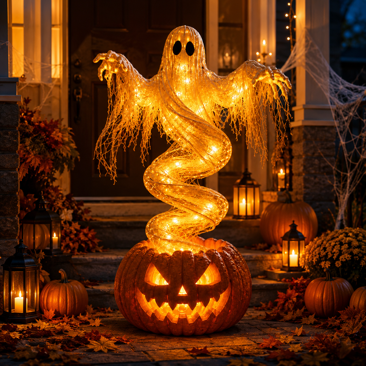 🎃 Halloween Swirling Ghost Pumpkin Light – LED Outdoor Yard Stake Decoration