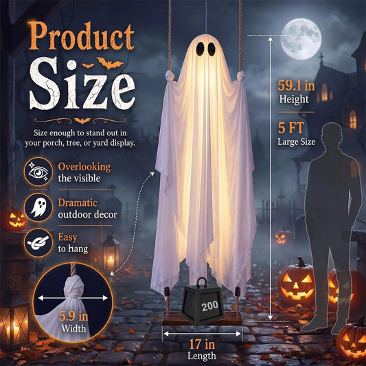 Halloween Light-Up Swinging Ghost Decoration With Remote Control