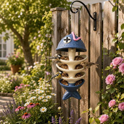 Fishbone Hanging Bird Feeder - Whimsical Outdoor Garden Decor for Bird Lovers
