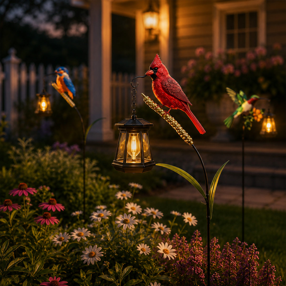 Solar Bird Garden Stake Light - Cardinal, Hummingbird & Kingfisher Outdoor Yard Decor