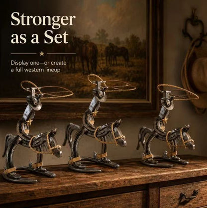 Western Metal Cowboy Riding Horse Sculpture – Rustic Ranch Home & Office Decor