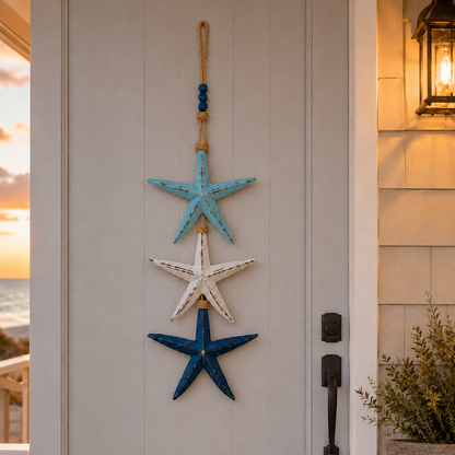 Lighted Coastal Starfish Door Hanger - Nautical Beach House Porch Decor
