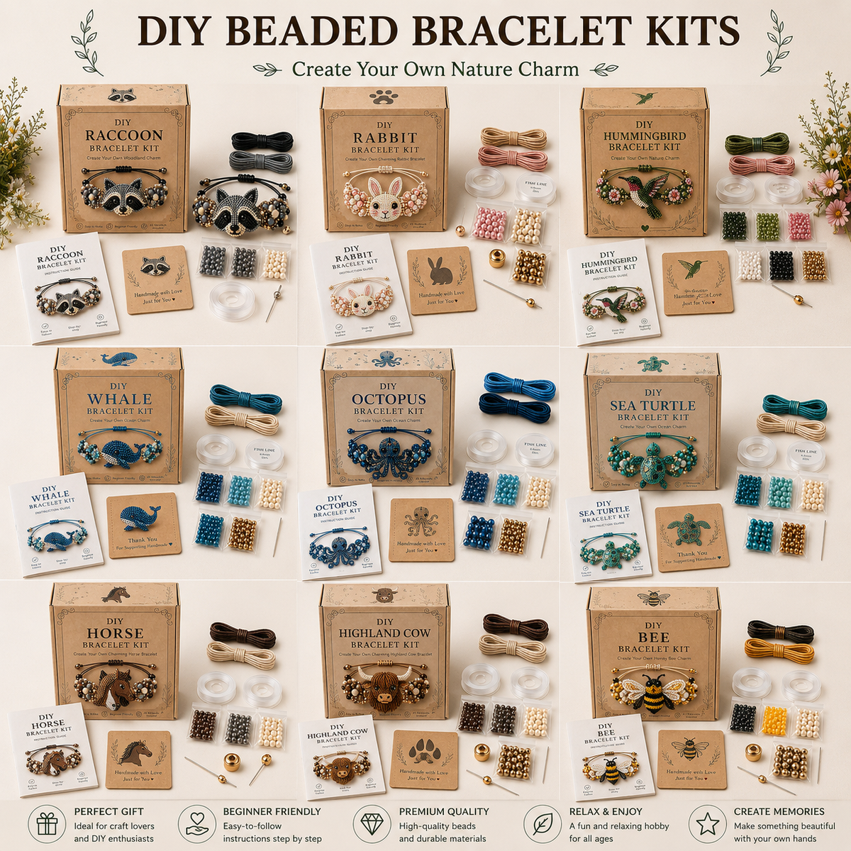 DIY Animal Beaded Bracelet Kit - Beginner-Friendly Jewelry Making Craft Set