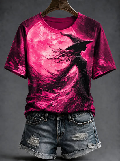 Women's Pink Witch Print T‑Shirt